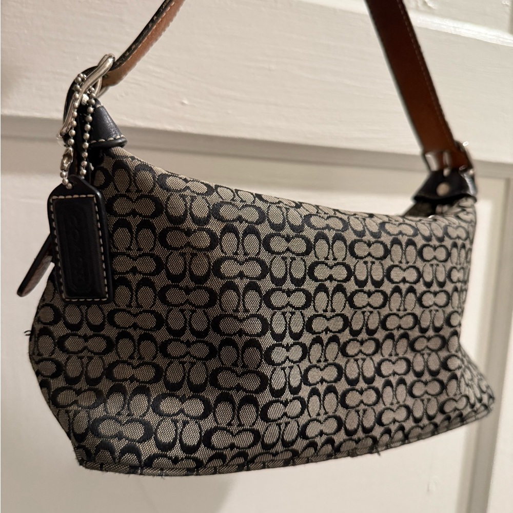 Coach Monogram Shoulder Bag - Black and Tan